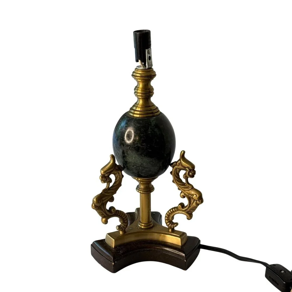 Vintage Ornate Brass & Marble 'Dragon's Egg' Accent Lamp, Brass, Dragon, Fantasy